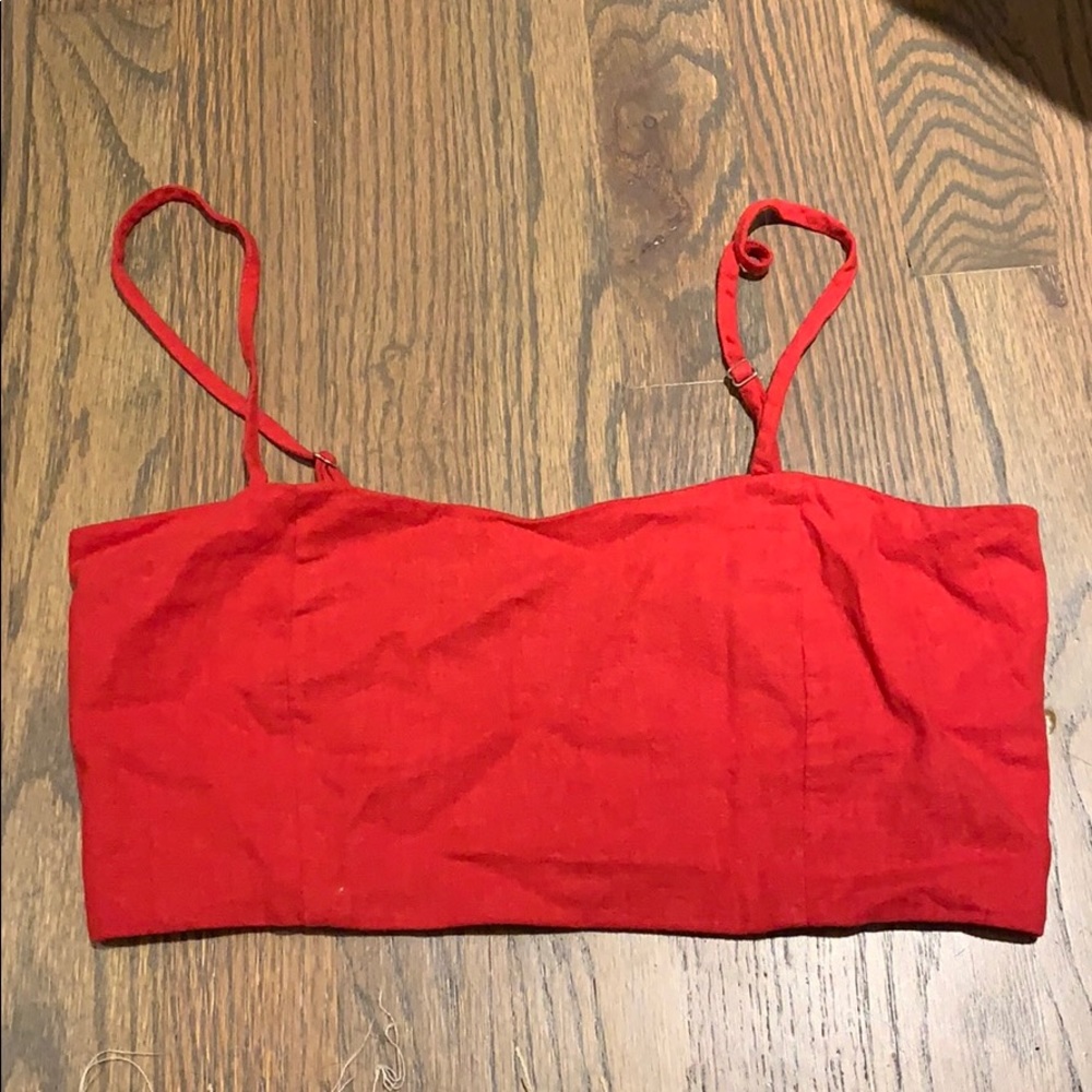 Brandy Melville Red Linen Crop Top